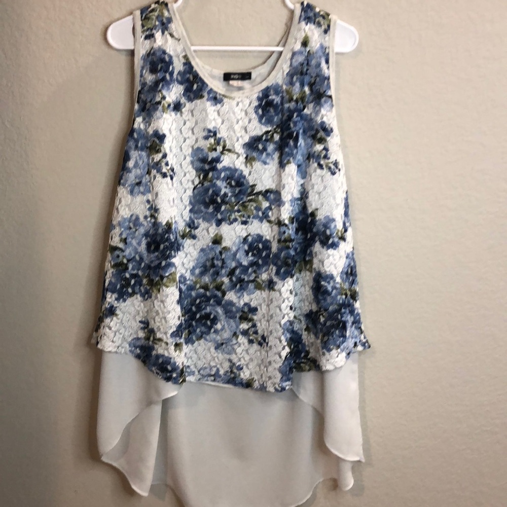 Ingo Blue Floral Lace Casual Blouse Size 3X beautiful top! High low lightweight